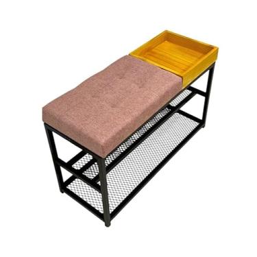 Imagem de SAPATEIRA ORGANIZADORA COM TELA 80CM ASSENTO ESTOFADO LUXO CAPITONE COM CAIXA APARADOR(Estrutura Preta/Assento Rosa)