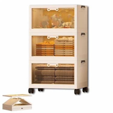 Imagem de SPXMQSS Caixas empilháveis com tampa, caixa de armazenamento grande com tampa e rolos, caixa de plástico transparente dobrável portas dianteiras e traseiras, para cozinha sala de estar e quarto-1/2/3