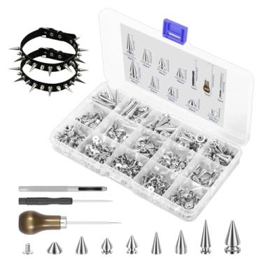 Imagem de Kit de pontas e tachas punk, 8 tamanhos de rebites de cone e pregos, pinos de árvore de liga de zinco para artesanato em couro, roupas estilo punk, jaquetas, sapatos, bolsas de cinto, coleiras de