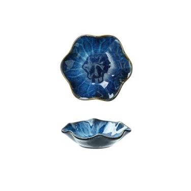 Imagem de prato de lanche Prato de cerâmica retrô para forno, travessa para churrasco, sashimi, sushi, pratos para molho soja tigela de sopa(Blue)