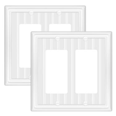 Imagem de Placa de parede de metal para tomadas elétricas, placas decorativas de interruptor branco off-white, placa de cobertura de interruptor de luz, placas de parede de 2 gangs (decoração dupla, pacote com