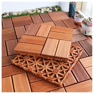 Imagem de SPXMQSS Azulejos de piso de madeira para ambientes externos, azulejos de decks de jardim, fácil de instalar, piso de deck interligado de drenagem para jardim, varanda, pátio, 30 x 30 x 3 cm, 11 peças