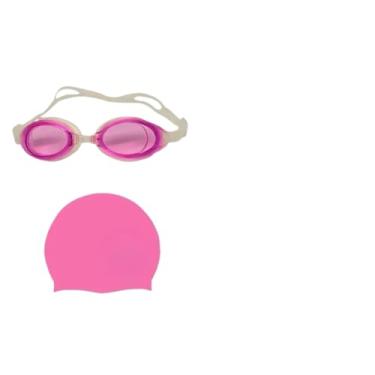 Imagem de Touca de Natação Impermeável，Toca de Natação Adulto，Kit Óculos Natação Piscina Adulto Não Embaça + Touca De Silicone(ROSA)