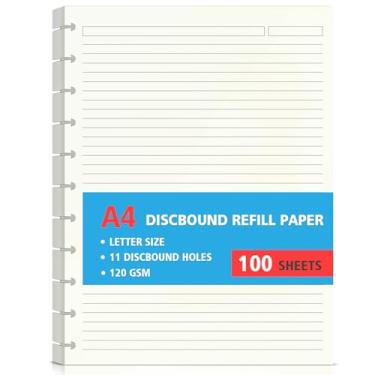 Imagem de Refil de papel de carta tamanho 11 discos de 120 g/m², papel de linha de disco, refil de papel de disco, folhas soltas, inserções de planejador de disco, 100 folhas/200 páginas, 21,6 x 28 cm