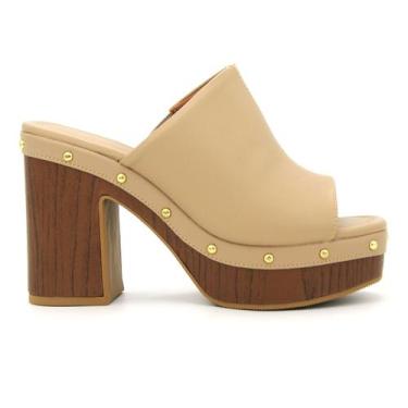 Imagem de Tamanco Feminina Vizzano Original Salto Alto Grosso Moda 205, 35, Bege