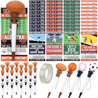 Imagem de Sayglossy Conjunto de 36 presentes esportivos de dia dos namorados 2026 para crianças em sala de aula, inclui esferográficas divertidas em massa com cartão de troca para meninos e meninas