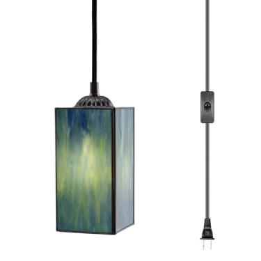 Imagem de L-Juicwe Tiffany Luminária pendente pequena para pendurar em vitral plugue ajustável de 10 cm para sala de jantar, quarto, corredor (azul marinho)