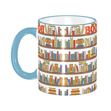 Imagem de Ourdovi Coleção de prateleiras de livros engraçadas e xícara de café expresso de cerâmica escada, caneca de cerâmica revestida DIY, para café, sopa, chá, leite, latte, cacau quente, colorido divertido