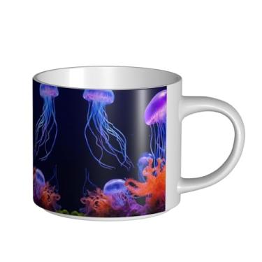 Imagem de ZERAOKE Medusa colorida - Caneca grande de cerâmica impressa para café, capacidade grande para escritório e casa, pode ser lavada na lava-louças, design com alça em C.