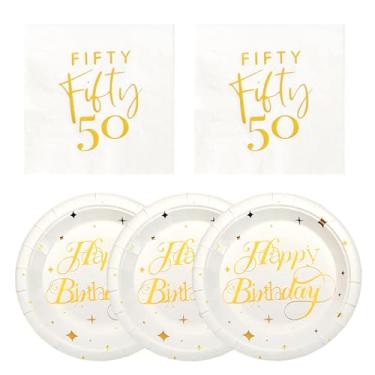 Imagem de Conjunto de guardanapos e pratos de aniversário de 50 anos (ouro branco)