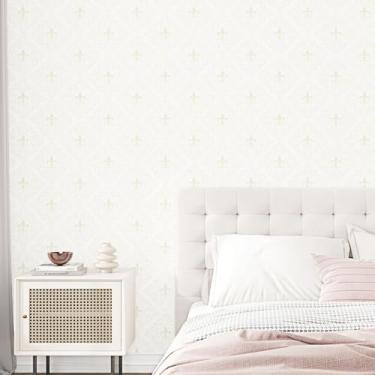 Imagem de EPPKILY Papel de parede floral dourado descasque e cole papel de parede geométrico vintage ouro boho papel de contato autoadesivo removível para paredes quarto sala de estar armário decoração de casa