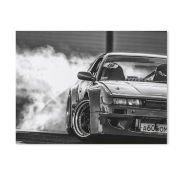 Imagem de JDM Pôster de carro preto e branco Drift Car S15 fumê retrô lona estética pôsteres decoração de quarto pintura de parede impressões galeria sala decoração de parede para quarto sala de estar