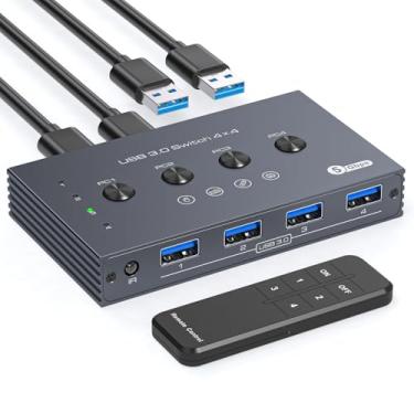 Imagem de Seletor de interruptor USB 3.0 4 computadores compartilham 4 portas USB A dispositivos para mouse teclado impressora digitalização com controle remoto sem fio e cabo incluídos