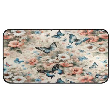 Imagem de Burbuja Tapete de cozinha de flores de primavera 51 x 99 cm, tapete antiderrapante lavável com suporte de borracha, tapete para cozinha, sala de estar, banheiro, decoração de casa
