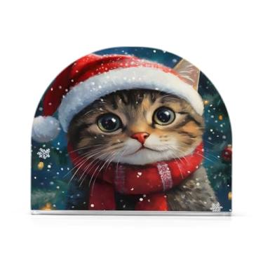 Imagem de xigua Bonito suporte de guardanapo de gato de Natal para mesas, porta-guardanapos de papel de placa acrílica elegante, dispensador de papel de seda independente moderno para jantar, sala de estar