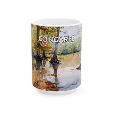 Imagem de Scacco Matto Caneca Congaree – Caneca de café de cerâmica com paisagem úmida de floresta em aquarela, 325 g ou 425 g