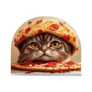 Imagem de xigua Porta-guardanapos de acrílico, gato fofo comendo pizza porta-guardanapos para mesas cozinha restaurante decoração de casa, suporte decorativo moderno para papel de jantar guardanapos de coquetel