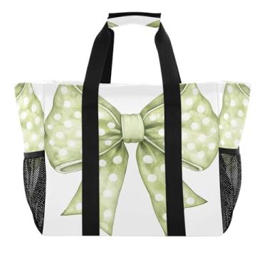 Imagem de STAYTOP Bolsa de praia grande com laço de bolinhas verdes para mulheres e homens, à prova d'água à prova de areia, bolsa de natação para piscina, academia, mercearia, viagem