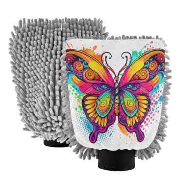 Imagem de STAYTOP Lindas luvas de lavagem de carro de borboleta, 2 peças, luvas de microfibra de chenille, sem arranhões, panos de esponja de lavagem ultra absorventes para carros, limpeza doméstica - G
