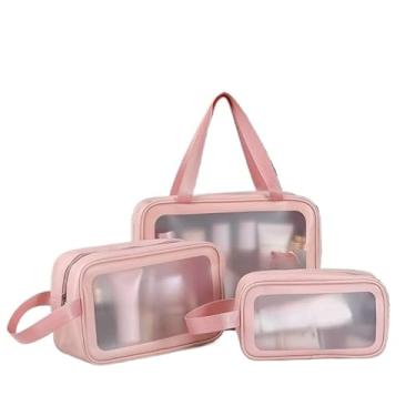 Imagem de Kit 3 Necessaire Transparente WashBag Impermeável – Organizadora de Maquiagem e Viagem(Rosa-332)