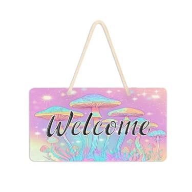 Imagem de Burbuja Placa de boas-vindas de cultivo de cogumelos para porta da frente, placa de boas-vindas de PVC para decoração de férias, 15 x 28 cm