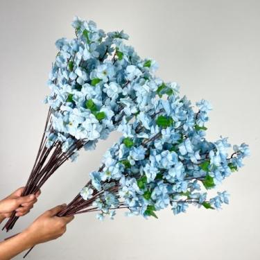Imagem de Kit Buquês de Flores de Cerejeira e Pessegueiro Artificial 65CM Decoração Oriental Casa Festa Evento(40,Azul)