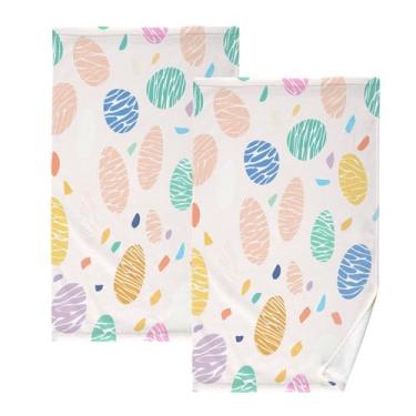 Imagem de CEBUGI Conjunto de 2 toalhas de banho - toalhas de algodão macio para lavar o rosto - toalhas de banho de mão para cuidados com a pele do banheiro | 41 x 71 cm | Ovos de Páscoa coloridos