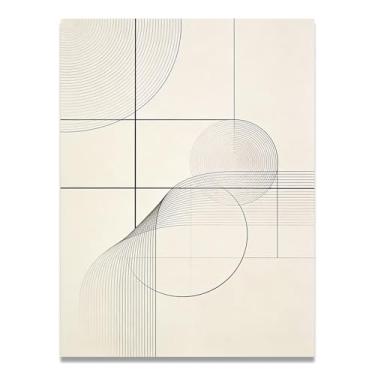 Imagem de LKXGRRSFG Linhas silenciosas Tela abstrata minimalista: Paleta neutra de formas geométricas para decoração de quarto minimalista 81,5 x 120 cm sem moldura