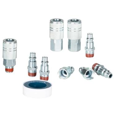 Imagem de SANFU Conexões de conexão rápida de mangueira de ar pré-revestida selada de 3/20.3 cm, acoplador de ar de alto fluxo de 3 peças e plugue de ar de 6 peças com roscas NPT de 3/8 polegadas, kits tipo I/M