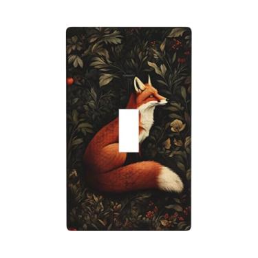 Imagem de Indokyeyqaz Placa decorativa para interruptor de luz Red Fox Jungle, placa decorativa de parede, 1 placa de interruptor de grupo e capas de tomada 7 x 11,4 cm para quarto, banheiro, cozinha, decoração
