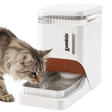Imagem de ZOMISIA Dispensador automático de água para cães e gatos 6L com tigela de aço inoxidável, tigela de água por gravidade para cães e gatos, bebedouro para animais de estimação 100% livre de BPA, branco