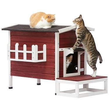 Imagem de Anágua impermeável Petsfit para uso ao ar livre gato abrigo/casa/Condomínio com escada 70 cm C x 44 cm L x 50 APetsfit vermelho CHW2014