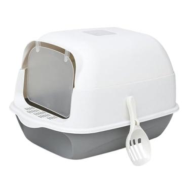 Imagem de Bandeja de Areia para Gato Totalmente Fechada PP Fácil Limpar e Reutilizável com Porta Área Entrada Paleta Indicada Gatos Até 15 kg Design Lados Altos Privacidade Confortável Manter