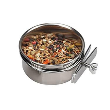 Imagem de Bacia de Comida para Pássaros Aço Inoxidável com Suporte Clamp Copo Água Jarra Papagaio Calopsita Conure Periquitos Parakeet