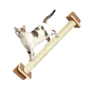 Imagem de BT WOOD Arranhador para Gatos Passarela 80cm de Parede Horizontal, Sisal Natural 8mm, MDF 15mm Laminado, Moderno, Pré-montado (Marrom)