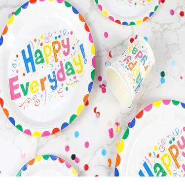 Imagem de CWPJUNDGP Copo de papel descartável, prato de papel de piquenique, conjunto de talheres de festa de aniversário, prato de bolo, prato de papel descartável