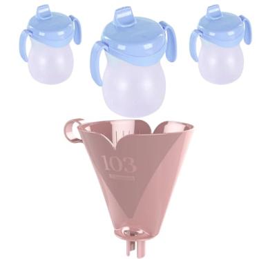 Imagem de Kit com 1 Suporte de Filtro de Café Rosa 103 + 3 Garrafa Infantil Plastica 310ml Azul