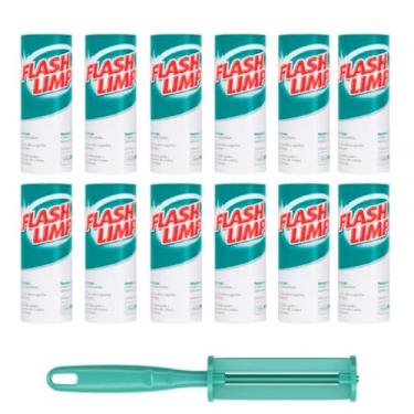 Imagem de Tira Pelos Rolo Adesivo para Roupas e Estofados Kit 12 Refis – Remove Fiapos e Pelos e Cabo aplicador