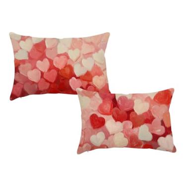 Imagem de HJZLB Conjunto de 2 capas de almofada lombar para dia dos namorados, 30,5 x 50,8 cm, vermelho, rosa, branco, coração, amor, dia dos namorados, capas de almofada decorativas, para sofá, cama