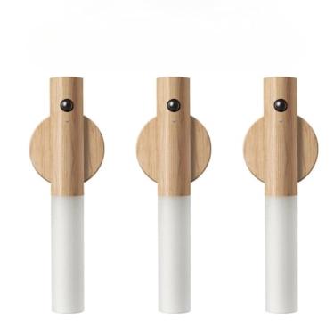 Imagem de Luminária LED Inteligente com Sensor de Movimento, Bateria Recarregável, Adesivo Ultra Potente, Design Moderno para Escritório, Quarto e Ambiente Comercial(3 MADEIRA CLARA)