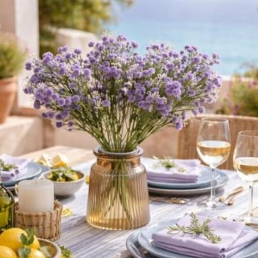 Imagem de Arranjo de Flor Mosquitinho Decorativa Artificial, lilas, Plástico, 34cm de Comprimento, Kit com 4 Unidades