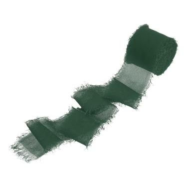 Imagem de PATIKIL Fita de franja de algodão de 3,8 cm x 5,5 m, 1 rolo de fita de algodão desgastada feita à mão para artesanato, buquês, decoração de casamento, embrulho de presente, tinta verde