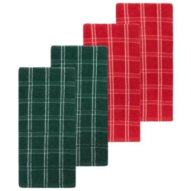 Imagem de Kit 4 Panos De Prato Camesa Chess 45 x 65 cm, Verde-Vermelho