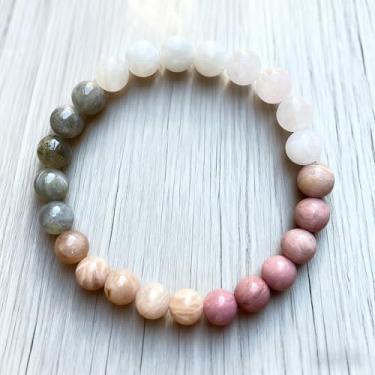 Imagem de Pulseiras elásticas femininas com contas de rodonita para ativação de chacras cardíacas feitas à mão com contas de cristal natural, One Size, Pedra, Sem Pedra Preciosa