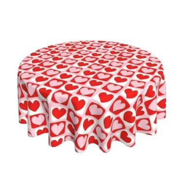 Imagem de JEFERSO Toalha de mesa redonda para o dia dos namorados, 177 cm, rosa, vermelho, coração, xadrez, poliéster, xadrez, decorações de dia dos namorados, inverno, aniversário, férias, capa de mesa redonda