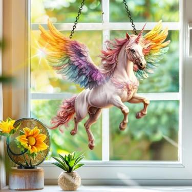 Imagem de Apanhador de sol de acrílico colorido, decoração de janela pendurada com cavalos para apanhadores de sol, arte de parede de criador de arco-íris, para varanda, ambientes internos e externos, enfeites