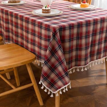 Imagem de Erbnaryx Toalha de mesa xadrez para mesas quadradas 159 x 177 cm, toalhas de mesa com franjas, toalha de mesa decorativa para cozinha e sala de jantar, vermelha