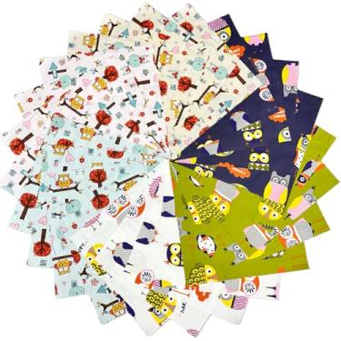 Imagem de DMFR Lindas corujas infantis tecidos pré-cortados para quilting 25,4 cm, quadrados de tecido de bebê de algodão animal estampado para costura DIY artesanato patchwork (24 peças)