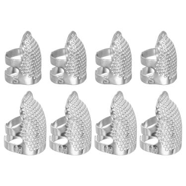 Imagem de PATIKIL Dedal de costura, 8 peças de dedais de metal para costura à mão, protetor de dedo ajustável, kit de suprimentos de artesanato, acessórios, bordado, à mão, ferramentas DIY, prata