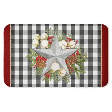 Imagem de Tapete antifadiga em forma de estrela guingão e floral, tapete ergonômico acolchoado para cozinha e pé com suporte antiderrapante, tapete confortável ecológico, design por Nicole Tamarin, 76 x 45 cm